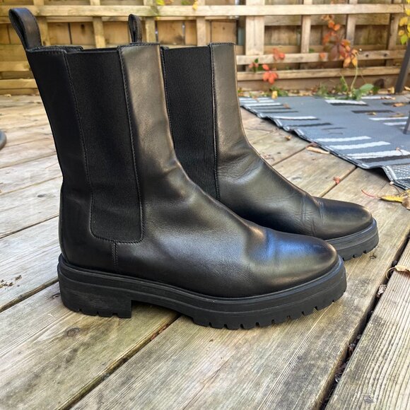 ba&sh Coda Leather Chelsea Boots Black Size 39 Minimalist Luxe - Picture 2 of 6